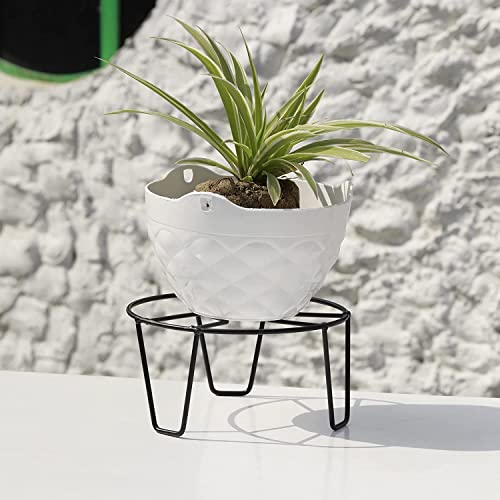 Image of Rectangular Metal Plant Stand /Pot Stand - 8 inches (Set of 2) for Indoor & Outdoor Gardening Use (Black) (Metal Iron) (NHSP)