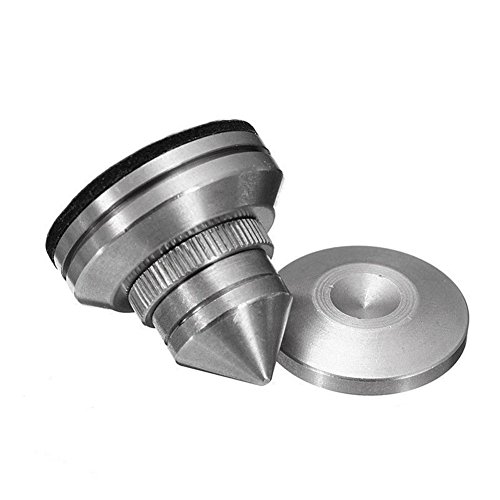 Trolleyshop 4 Pcs Stainless Steel Speaker Spikes Subwoofer Cd Audio Amplifier Turntable Isolation Stand Feet Cone Base Pads Stick-On Shockproof Mat With 3M Double-Sided Adhesive (4 Silver Sets) #TOP2