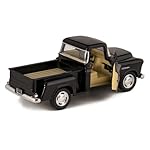 KiNSMART 1955 Chevrolet Stepside Pickup Truck, 1:32 Scale, Die Cast Metal, Black, 5 Inch - Image 2