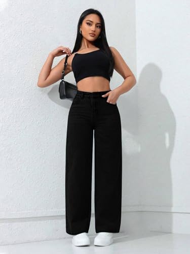Image of CHKOKKO Women High Rise Denim Solid Regular Fit Jeans