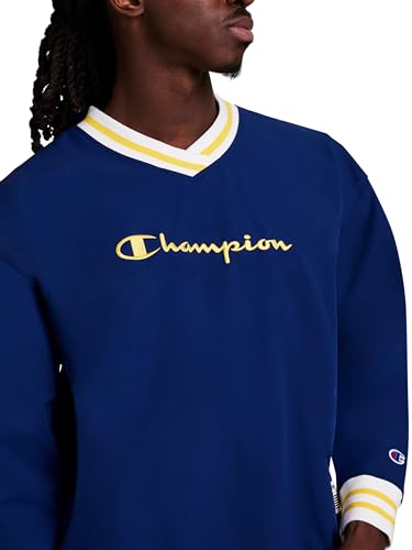 Image of Champion Men's Lightweight V-Neck Woven Pullover, Standard Fit, Script Logo