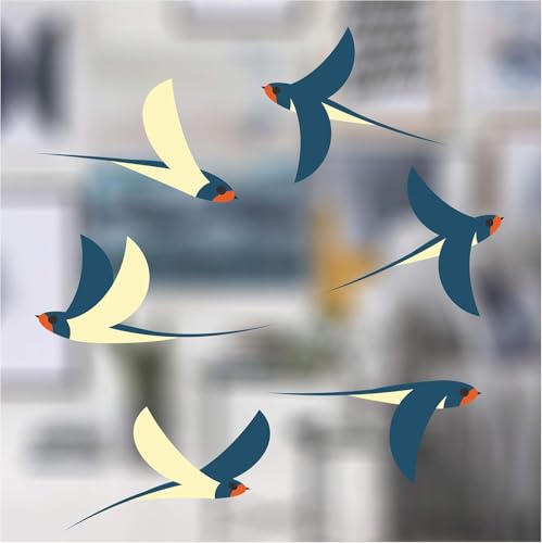 Stickers pour fenêtre | 6 Superbes autocollants décoratifs au Motif Hirondelles | Stickers Anti Collision Oiseaux