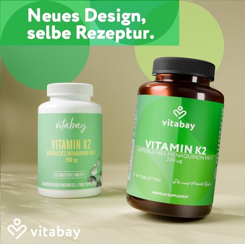Vitabay Vitamin K2 Hochdosiert 200 µg (mcg) - 90 Vitamin K2 Tabletten Vegan & Laborgeprüft - MK-7 (Menachinon-7) aus natürlichen Zutaten in All-Trans Form - Hohe Bioverfügbarkeit – Bild 3