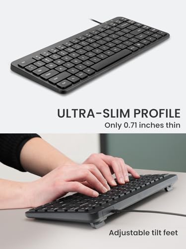Image of Perixx PERIBOARD-407B Mini Keyboard - Black - USB - 12.60 x5.55 x0.98 Dimension - Piano Finish - Chiclet Key Design - US English Layout