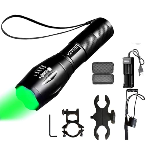 YZYOE Lampe de poche tactique rechargeable Verte Light, lampe de poche zoomable Green Hunting Light...