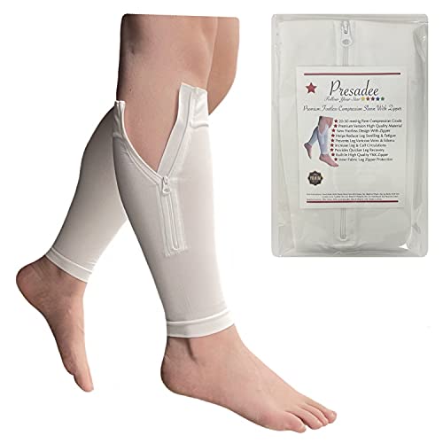 Image of Presadee Premium White Footless 20-30 mmHg Compression YKK Zipper Shin Sleeves (3)