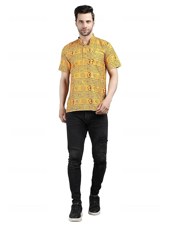 Image of PK HUB Om Printed Kurta for Mens and Boys, Kurta for Events, Cotton Half Sleeve Mahadev Mahakal Kurta t Shirt