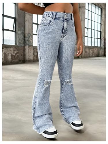 GORGLITTER Girl's Ripped Flare Jeans High Waisted Bell Bottom Denim Pants with Pockets3