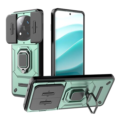 TEYYOS Funda de Armadura para el Xiaomi Redmi Note 14 Pro Plus 5G/Note 14 Pro+, Carcasa Anti-caída con Tapa Corrediza y Soporte - Verde