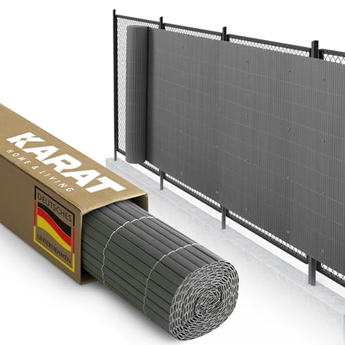 KARAT PVC Sichtschutz für Garten, Balkon, Terrasse - 100x300 cm Grau - Balkonsichtschutz, Sichtschutzmatte wetterfest, Zaun als Balkonverkleidung, Poolumrandung und Windschutz - Gartenzaun