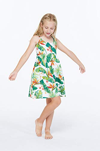 Girl Elastic Strap Empire Waist Dress in Classic Bird of Paradise in White3