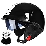 Casque Moto Vintage Casques Jet avec Visière Casques Bols Casque Mobylette avec Lunettes Homologué ECE Rétro Demi Casque Moto Vélo Scooter Chopper pour Adultes Homme et Femme