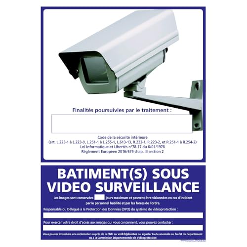 Panneau Information Bâtiment(s) sous vidéo surveillance. Signalisation Information Sécurité. Autocollant, PVC, Alu - 75 x 105 mm - Adhésif - Adhésif -