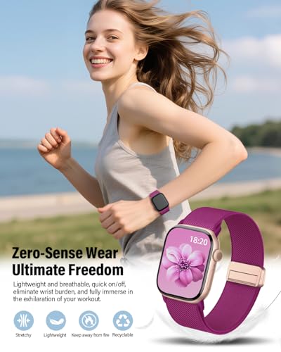 Image of Stretchy Band Compatible with Apple Watch Bands 40mm 38mm 41mm 42mm 44mm 45mm 46mm 49mm Women Men,Magnetic Clasp Nylon Elastic Sport Strap for iWatch Series 11 10 9 8 7 6 5 4 3 SE SE2 SE3 Ultra