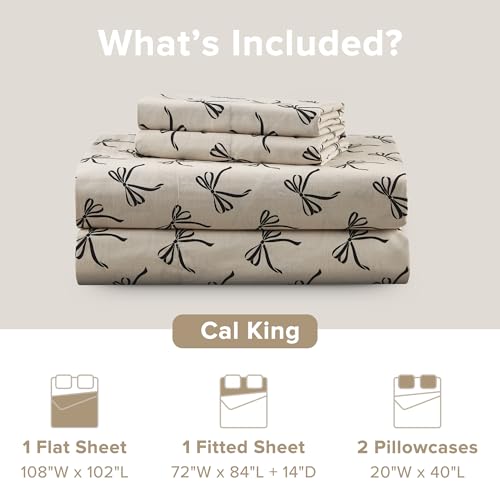 Image of Comfort Spaces 100% Cotton Percale Sheets Cal King 4 Pcs, Bow Black /Taupe