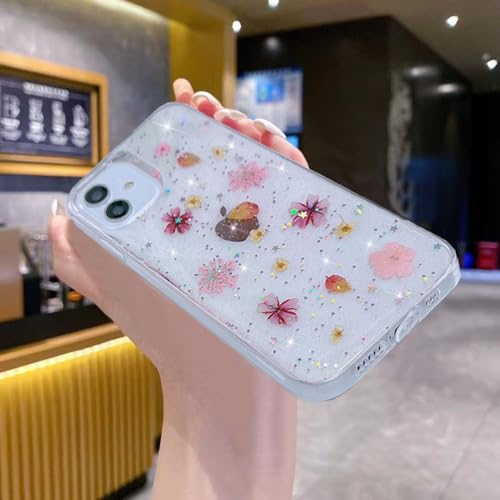 Coque iPhone 12 Pro transparente paillettes fleurs de cerisier rose - 7