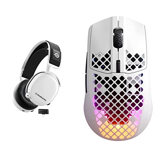 SteelSeries Arctis 7+ Wireless Gaming Headset – White & Aerox 3 Wireless - Super Light Gaming Mouse - 18,000 CPI TrueMove Air Optical Sensor – Snow