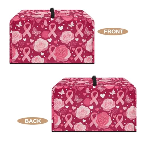 Image of Microwave Cover for Breast Cancer Awareness, Small Electrical Appliance Protector Kitchen Decor, S, 18.25 x 14.5 x 11 Inches, Pink Ribbon Rose Butterfly Heart-Shaped