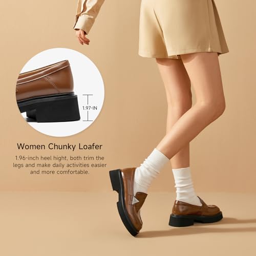Image of BEAU TODAY Womens Platform Loafers, Leather Penny Loafer Shoes