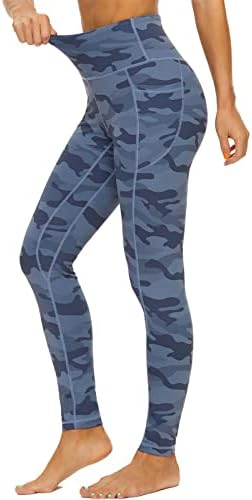 Devirld Womens Yoga Pants with Pockets Tummy Control Workout Leggings High Waisted Gym Legging for Women, Blue Camo, X-Large