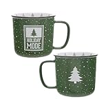 Pavilion Gift Company - Holiday Mode - Ceramic 18-ounce Campfire Mug, Green with Speckled Finish, Durable Thick Walled Camping Style Coffee Cup, Holiday Mug, Christmas Tree, 1 Count, 4.75 x 5.5 inches