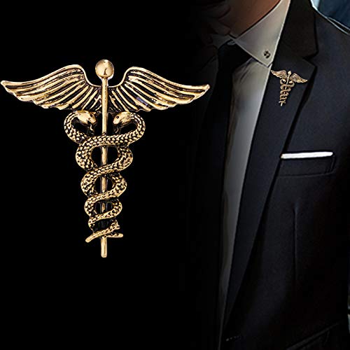 Image of Dreuyet Medical Caduceus Angel Nurse Brooch Pins for Nurse Doctor Medical Symbol Stethoscope Snake Caduceus RN Nursing Badge Crystal Brooches Lapel Pin Wand Brooch Doctor Nurse Therapist Appreciation Jewelry Gift