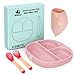 BEBOAN Piastra divisa in silicone, piastre di aspirazione antiscivolo aggiornate, piatti di alimentazione 100% privi di BPA, piatto per bambini adatto alla maggior parte dei seggioloni (rosa)