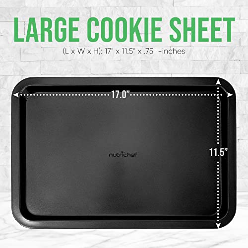 Nutrichef Large Cookie Sheet, Nonstick Gray Silicone Coating, Easy Clean & Durable Baking Sheet, Commercial Grade Oven Pan, Stackable Tray Design, Dishwasher Safe, PFOA, PFOS, PTFE Free, 17