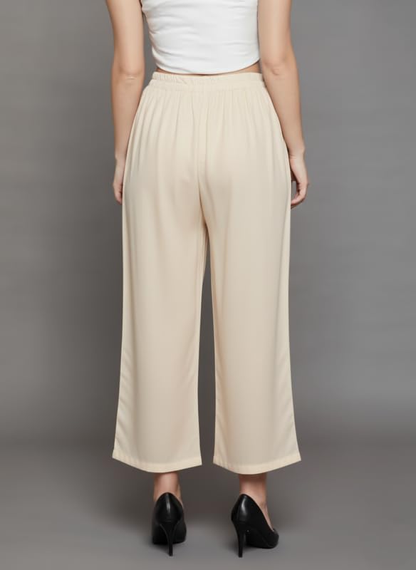 Image of Super Soft Viscose Rayon Flared Palazzo Pants for Women Stylish Wide Leg Straight Relaxed Fit Casual Ethnic Office Wear