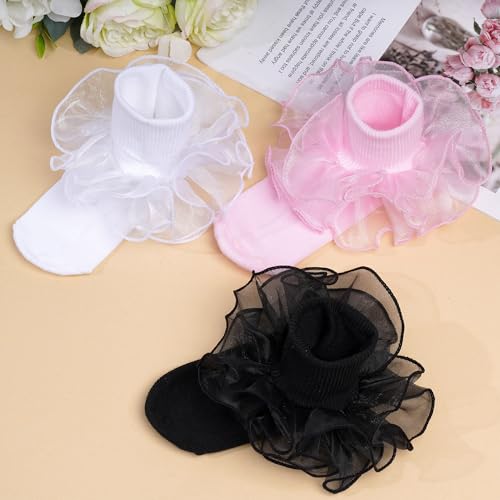 choyaxo 3 Pairs Girls Ruffle Socks Frilly Socks Big Ruffle for Toddler Girls4