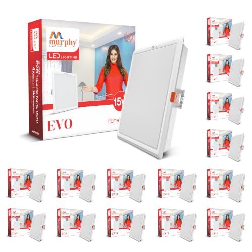 Image of Murphy EVO 15W Square LED Panel Light | 3000K Warm White| Recessed Ceiling Light | 1500 Lumens | 150mm Cutout |4kV Surge Protection | BIS Approved |2-Year Warranty |Pack of 15