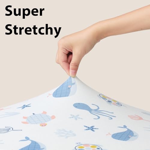 Image of Baby Mini Crib Sheets Boy, Portable 38 inchx26 inch Pack and Play Sheets Fitted for Playard and Pack N Play Mattress, 3-Pack Soft Microfiber Blue Ocean Whale