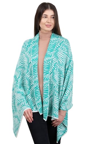 Châle en laine d'agneau motif floral femme, écharpe plaid aqua vert taille unique hiver