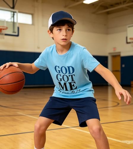 Image of Boys 2 Piece Outfits Short Sleeve Basketball Pattern T-Shirt and Shorts Summer Clothes for Kids 5-12 Years