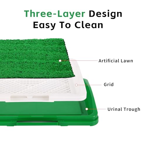 Image of Artificial Grass Pee Pad for Dogs and Small Pets, Puppy Training Potty pad 12.8 x 17.5 inches, 3-Layer Training Potty Pad with Tray, Indoor Dog Potty
