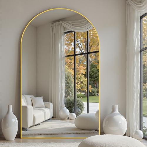 Suidia Arched Full Length Mirror, 82"x44" Floor Mirror Freestanding, Floor Standing Full Body Mirror with Stand for Bedroom, Hanging Mounted for Living Room Cloakroom, Gold