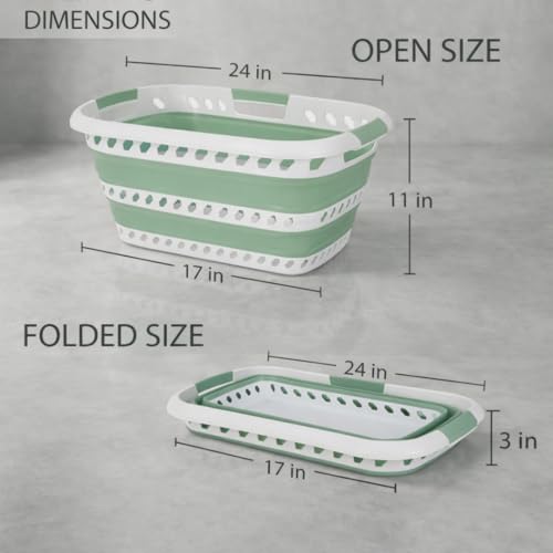 Image of Laundry 360 Collapsible Laundry Basket | Portable | Space Saver Storage | Hold 2 Loads | Store Under the Bed or Closet | Good for Kids | Dorm | Bedroom | Large | White /Sage