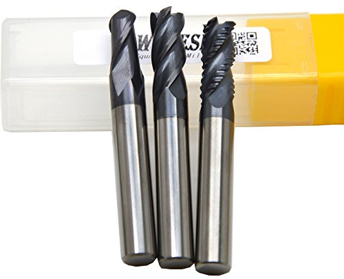 Wokesi Pack of 3Pcs,10mm Dia,Suqare End Mill,Ball Nose End Mill,and Roughing End Mill Set,Std Length,HRC55,TiAlN Coated,Solid Carbide,CNC Lathe Router Bits Cutting Milling Tools (10mm+10mm+10mm)