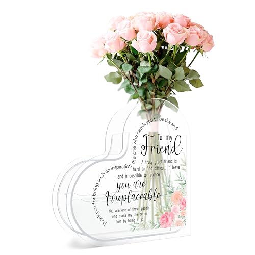 Beshoul Friendship Gifts Heart Flower Vase, Acrylic Desk Decor for Best Friend, Thank You Office Decor Vase Gift for Home, Office, Bedroom-D21