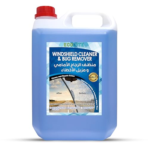 ECOLYTE+ Windshield Cleaner & Bug Remover Premium windshield washer Cleans & Repels Grime Improves Visibility Streak Free Cleaner Crystal Clear Vision Reduces Wipes Wear - 5 Liter