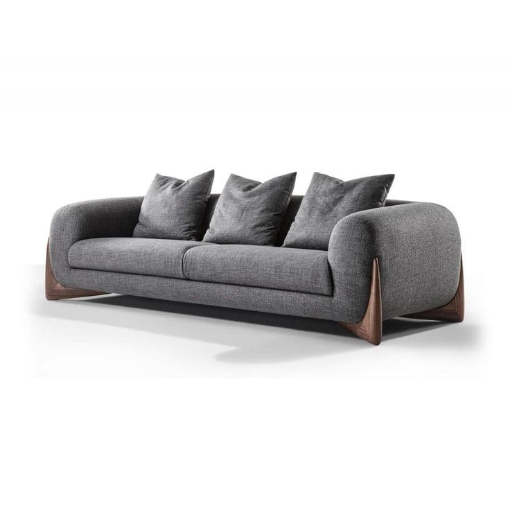 Image of Modern Comfortable Sofa Boucle Fabric Sofa for Living Room, Bedroom, Office with Pillow (Black, 3 Seater)