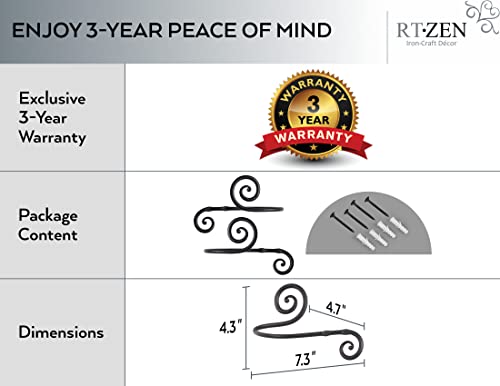 Rtzen Large Curtain Holders For Wall - Farmhouse Curtain Hooks For Drapes - Creative Black Curtain Tiebacks - Wrought Iron Drapery Curtain Holdbacks - Unique Metal Tie Backs For Curtains #TOP3