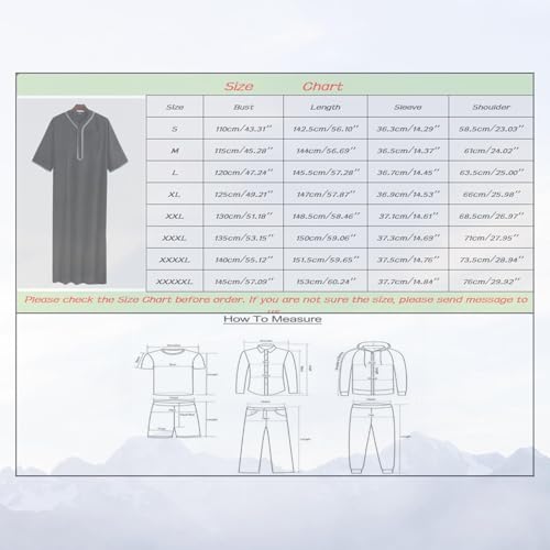 Mens Kaftan Robe Short Sleeve V Neck Muslim Dress Solid Loose Fit Button Kaftan Muslim Long Gown with Pocket Thobe3