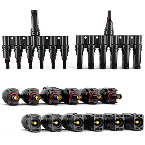 hb-digital Solar T Steckverbinder Paar 6-fach Verteiler für Solar Stecker Buchse Splitter Solarpanel Photovoltaik 1500V PV Kupplung Solarkabelverbinder Energie Leitung Wasserdicht IP67 schwarz