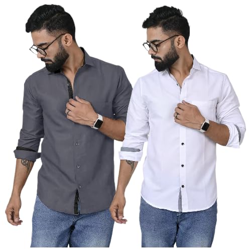 Image of Pinkmint Shirt for Men Cotton Soild Shirt & Spread Collar Long Sleeve Shirt Formal, Travelling