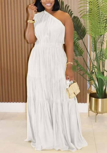 Women's 2025 Linen One Shoulder Dresses Summer Casual Sleeveless Flowy Ruffle Beach Vacation Maxi Dress2