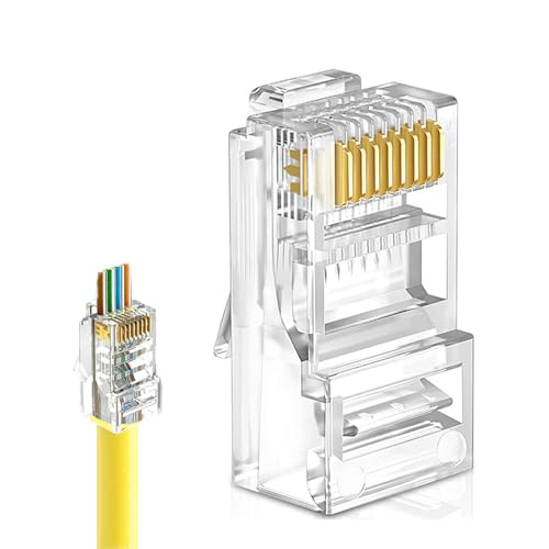 Image of 200 Pack Cat5e RJ45 Pass Through Connectors, 8P8C UTP Ethernet Cable Ends | Awishwell Cat5 RJ45 Connector Plugs for Solid & Stranded Wire, Modular Crimp Ends for Network LAN Cable Termination