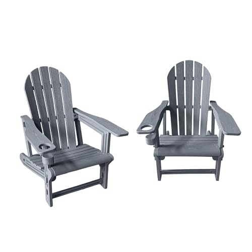 Yaangagpe 2-Pack HDPE Adirondack Chairs with Cup Holder - Garden Furniture Set of 2 Weather-Resistant for Patio Furniture Outdoor Seating & Garden Chairs (Grey)