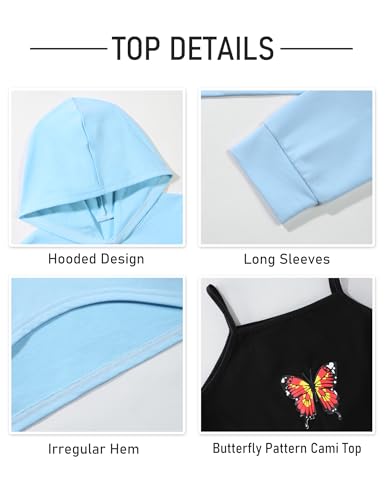 Image of Gaupafmb Girls Clothes 3PC Tie-dye with Butterfly Print Hoodie Sweatshirt Butterfly Print Cami Tops Sweatpants Girls