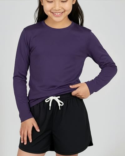Image of Real Essentials 4 Pack: Girls' Dry-Fit Long Sleeve Crew Neck T-Shirt - Athletic Activewear Soccer Top for Teens Kids Youth
